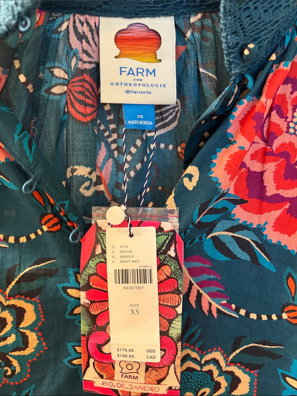 Anthropologie Teal Floral Button-Front Blouse with Coral and Gold Accents - Picture 2 of 3